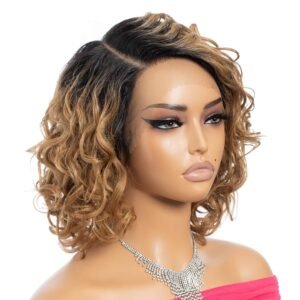 Rebecca Fashion 12inch Highlight Ombre Bob Lace Front Wig Human Hair