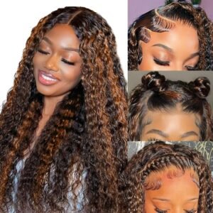 Highlight Ombre Lace Front Wig Human Hair Deep Wave 20 Inch