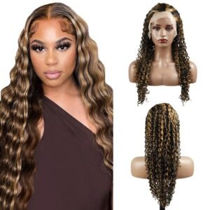 Highlight Blonde Lace Front Wigs Human Hair Deep Curly Human Hair 14 INCH